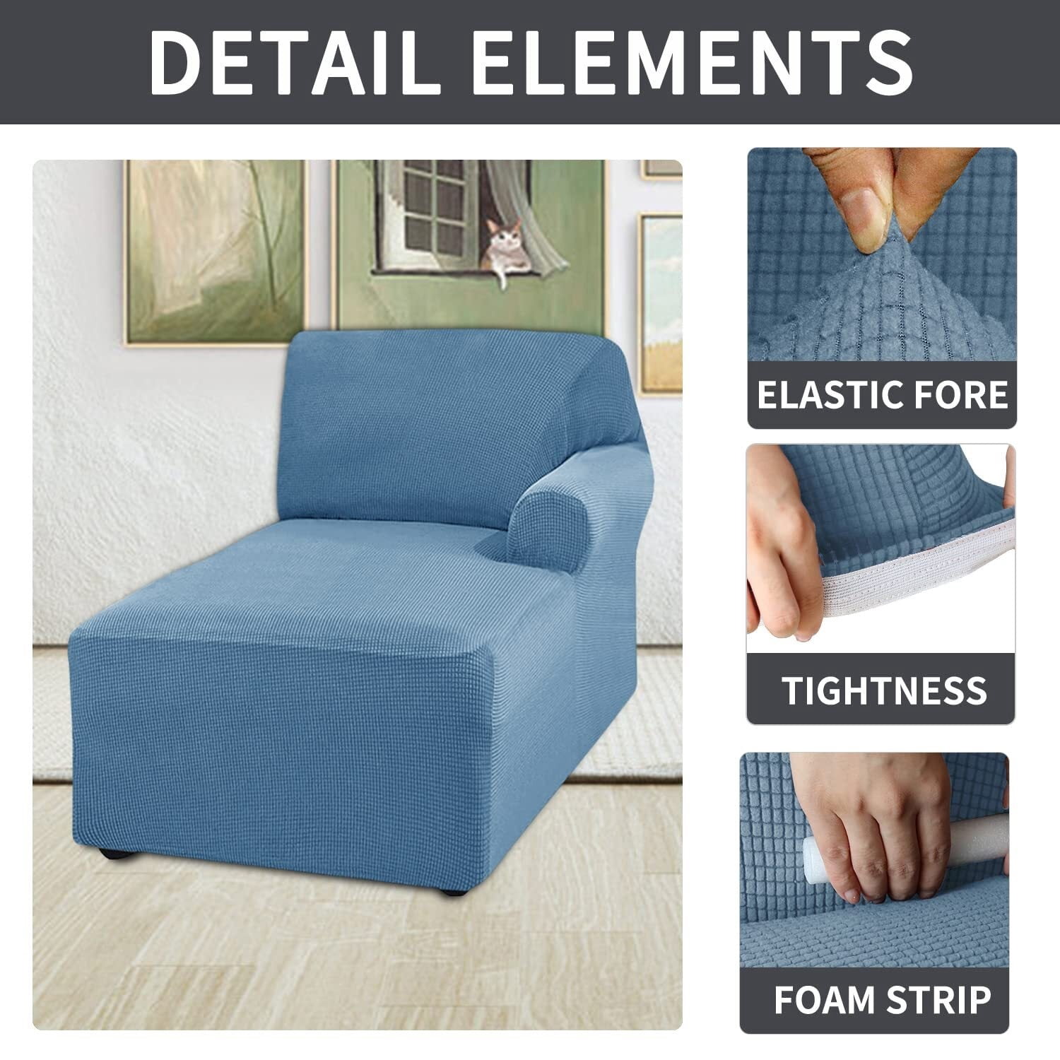 BH-JJSMGS Jacquard Chaise Lounge Cover,Modern Polar Fleece sectional Sofa slipcover,Stretch Left/Right Armchair Cover for loveseat L Shaped Sofa