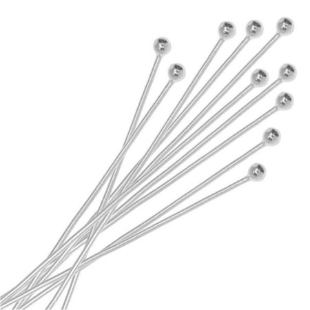 - Head Pins, with Ball Head 1 Inch Long and 26 Gauge Thick, 10 Pieces, Sterling Silver