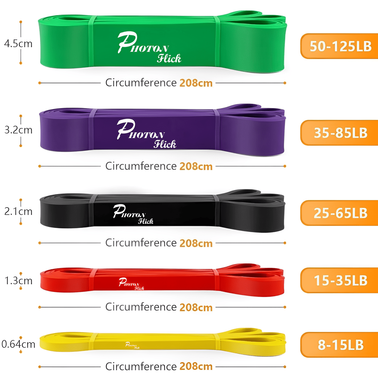 Photon Flick Heavy-Duty Resistance Bands – 5 Strength Levels for Men & Women, Natural Latex, Ideal for Home Workouts, Stretching, and Muscle Toning.