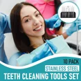 thumbnail image 2 of Herramientas dentales, juego de 10 herramientas de limpieza de dientes para eliminar placa de acero inoxidable, kit de higiene bucal, púas de sarro, dientes, raspador de lengua para dentista, personal, 2 of 5