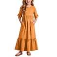 thumbnail image 2 of Trikvn Girls Maxi Dress Short Sleeve Ruffle Tiered Long Dresses with Side Pockets Casual Summer Loose Fit Flowy Sundress for Kids Beach Vacation Holiday Wear, 2 of 7