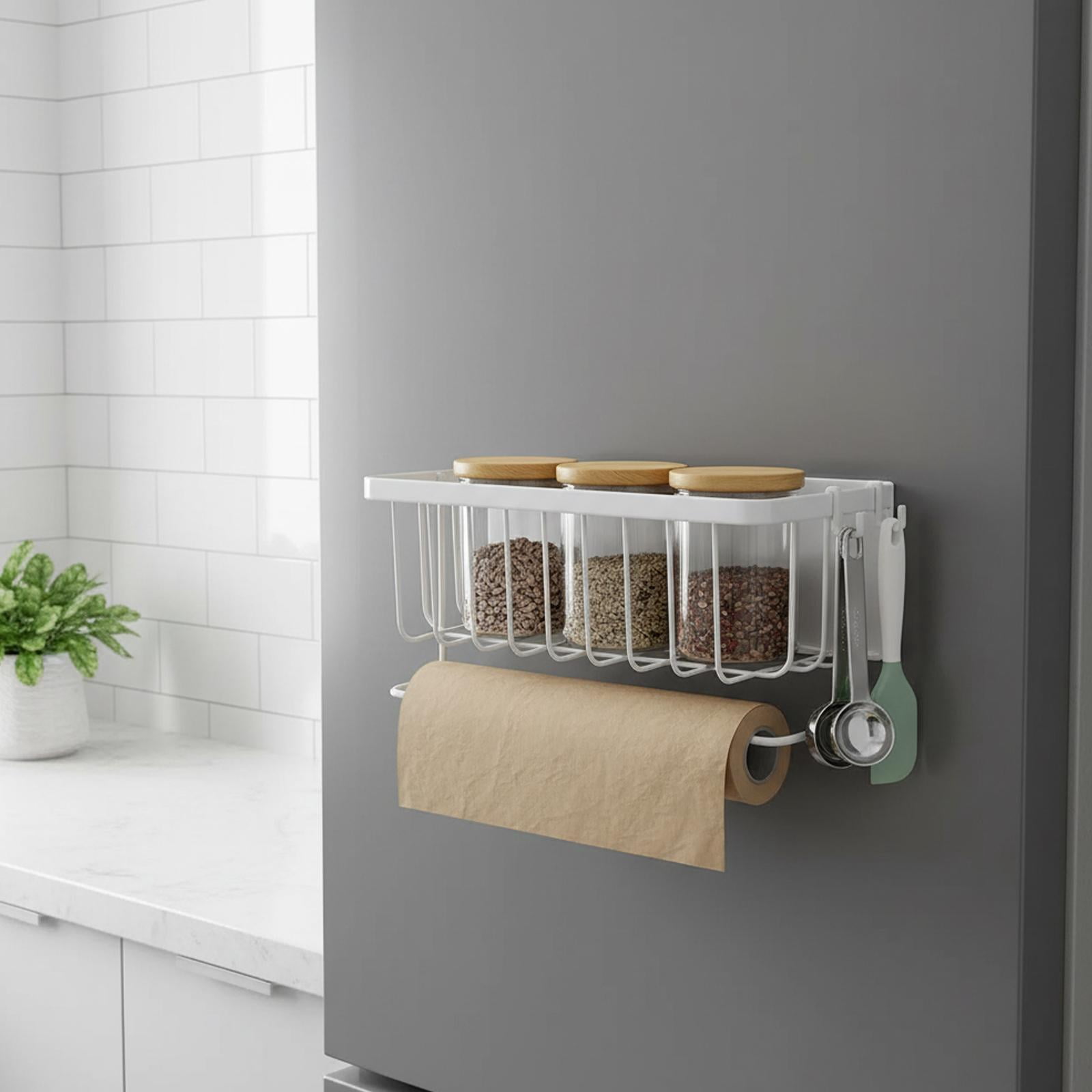 Fiocias Fridge Shelf Spice Rack Stainless Steel Kitchen Organizer Shelf Fridge Organizer White