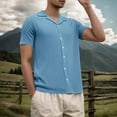 thumbnail image 2 of ShomPort Mens Hawaiian Shirt Ribbed Knit Short Sleeve Tshirts Button Down Lapel Shirt Summer Casual Beach Tops, 2 of 6