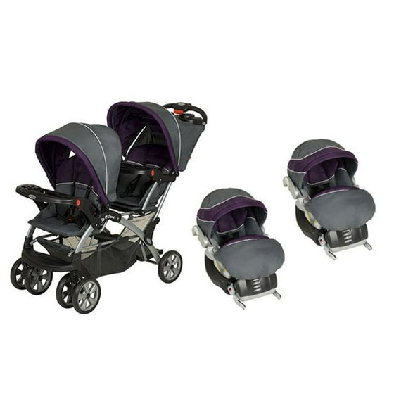 Baby Trend Sit N Stand Double Stroller And Two Flex Loc Car Seats Elixer