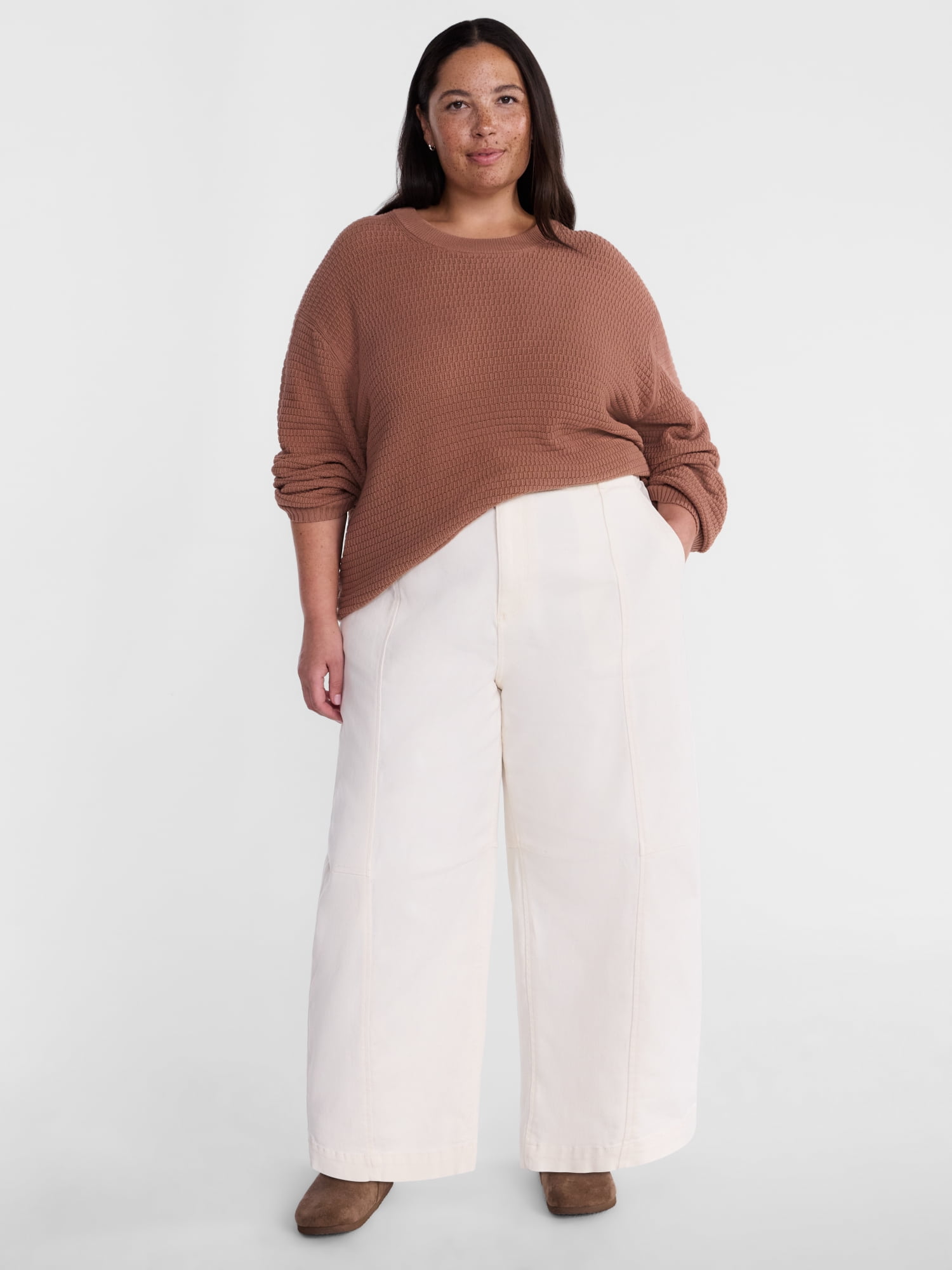 Terra & Sky Women's Plus Knit Crewneck Pullover Sweater, Sizes 0X-5X