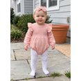 thumbnail image 3 of RUINIXCW Newborn Baby Girl Smocked Bubble Romper Infant Girls Spring Fall Winter Clothes Cotton Lien Outfit Puff Long Sleeve Bodysuit Headband Set, 3 of 10