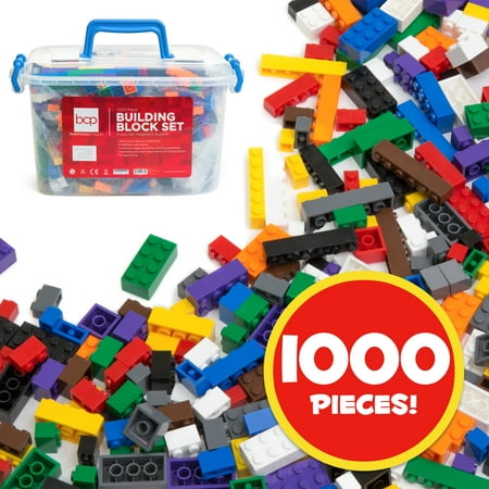 Best Choice Products Deluxe 1000-Piece Building Brick Blocks Set w/ Carrying Case, 14 Shapes, 10 Colors - (Terraria Best Building Blocks)