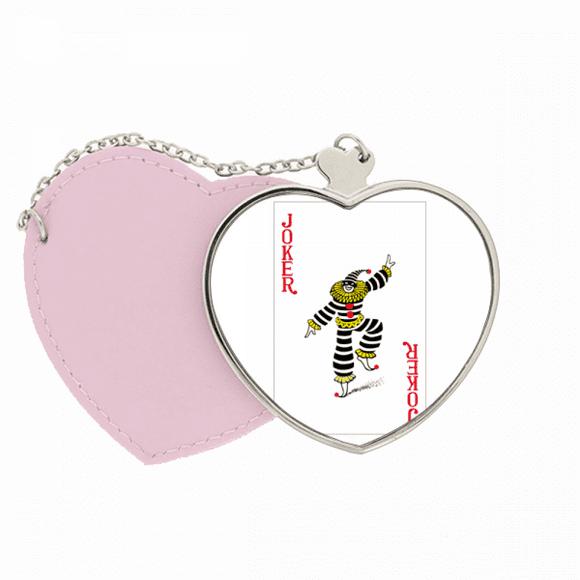 Red Joker Playing Cards Pattern Mirror Travel Purse Makeup Heart Pink