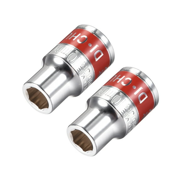 2 Pcs 1/2-Inch Drive by 10mm Shallow Socket w Red Band, Cr-V, 6-Point, Metric
