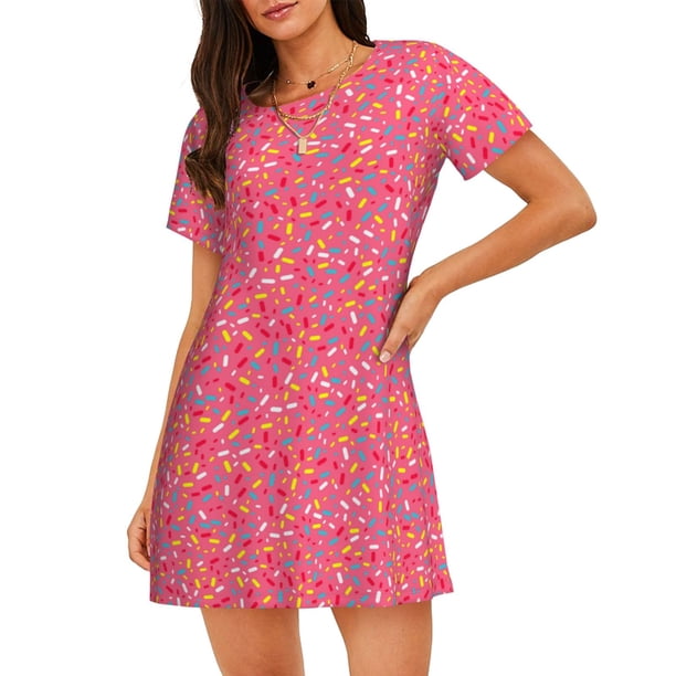 Easygdp Colorful Sprinkles Donuts Camisón de manga corta para mujer, informal, estampado