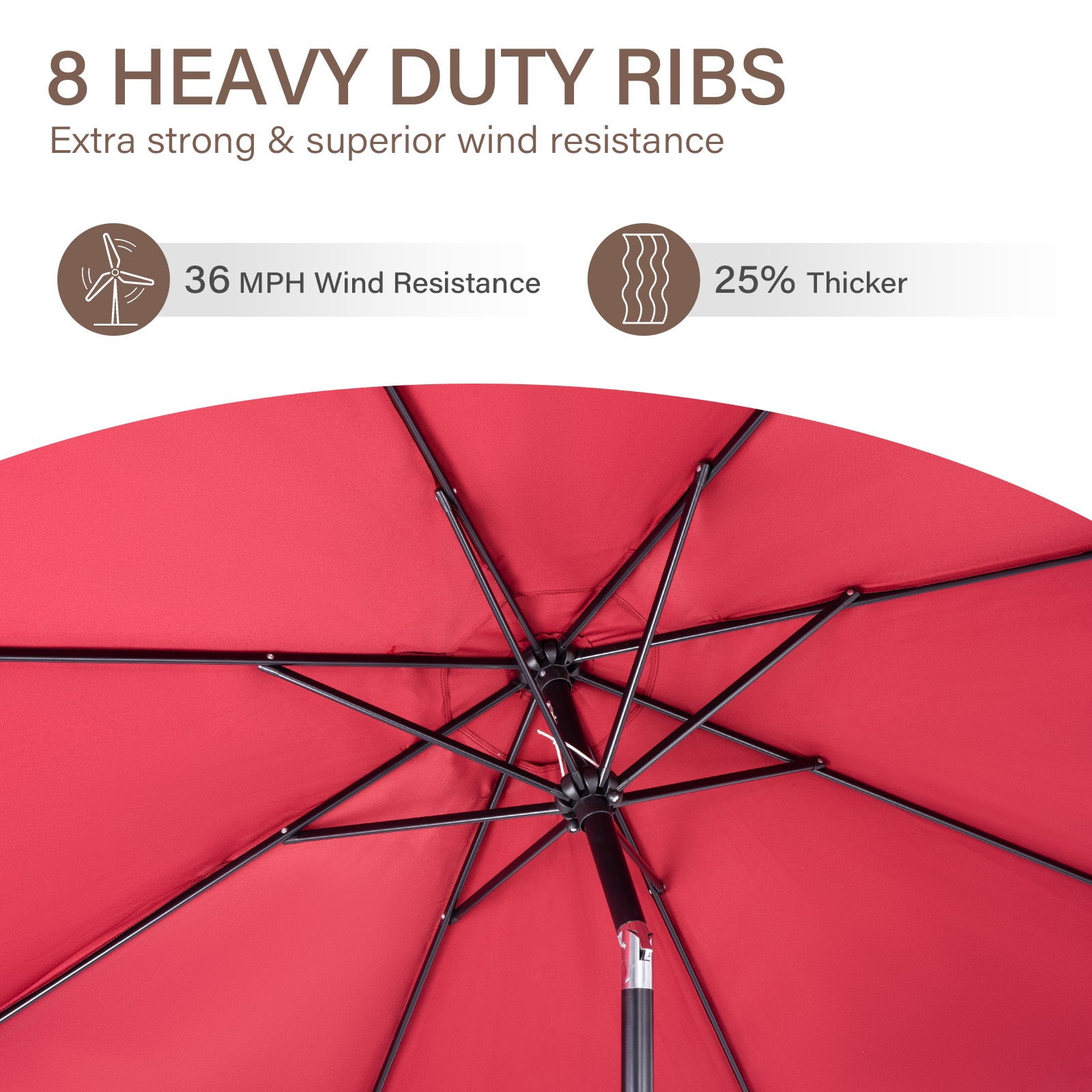 Backyard Expressions 9 ft Market Patio Umbrella UV Resistant Canopy with 8 Rib Support Frame and Push Button Tilt and Crank Lift Red