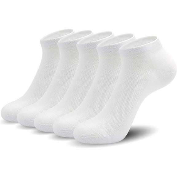 Thin Comfort Viscose Bamboo Mesh Ankle Socks for Women -Breathable Lightweight Low-Cut Socks 5 Pairs White Medium
