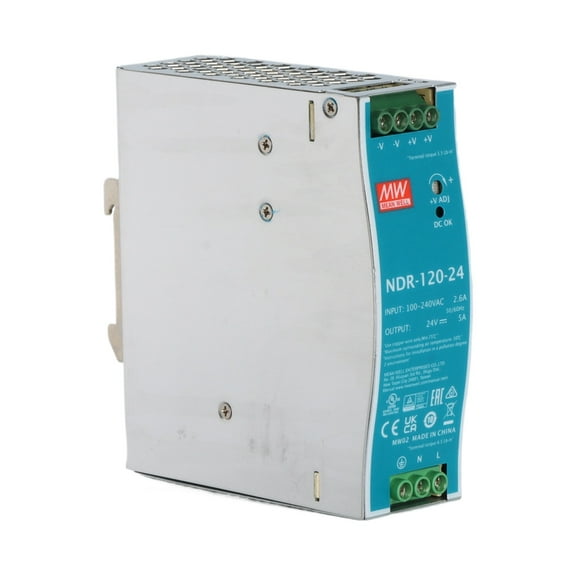 MEAN WELL NDR-120-24 24V 120W DIN Rail Power Supply, High Efficiency, Industrial Automation