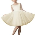 thumbnail image 3 of SERTG Girls Sleeveless Round Neck Dress Solid Color Flower Skirts Kids Girl Wedding Party Formal Gown Dress(Beige,9-10 Years), 3 of 4
