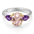 thumbnail image 3 of Gem Stone King 925 Silver and 10K Yellow Gold Peach Nano Morganite and Purple Amethyst Engagement Ring for Women | 2.72 Cttw | Oval 9X7MM | Gemstone October Birthstone | Size 7, 3 of 6