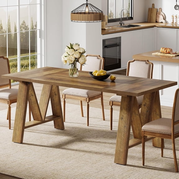 Tribesigns 63-Inch Farmhouse Wooden Dining Table for 4-6,  Rustic Rectangular Kitchen Table for Home Dining Room (Brown)