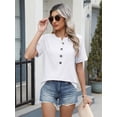 thumbnail image 3 of Camiseta EADINVE para mujer, cuello redondo, manga corta, corte holgado, color blanco, 3 of 6