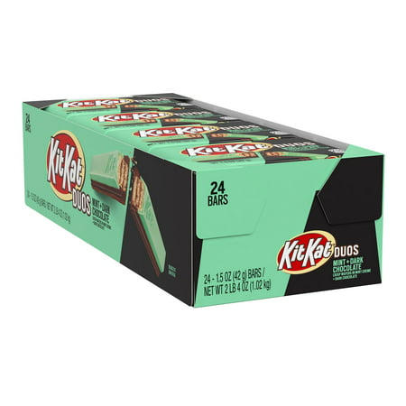 Kit Kat®, DUOS Mint and Dark Chocolate Wafer Candy Bars, Individually Wrapped, 1.5 oz, Bulk Box (24 Ct)