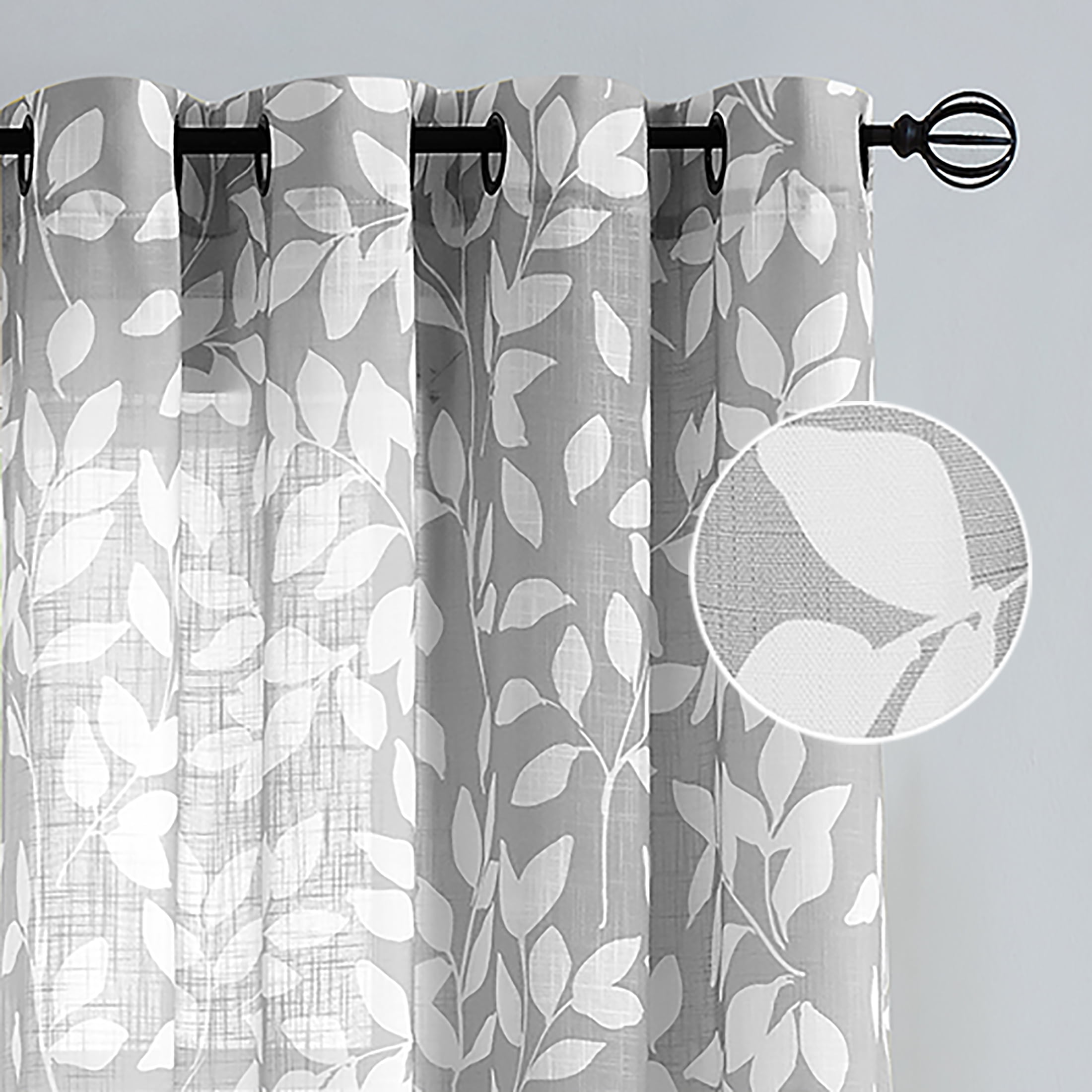 Exultantex Semi Sheer Panels Leaf Curtains for Window,95" Length Linen Textured Living Room Bedroom Drapes, Grommet Top, 1 Pair,Grey
