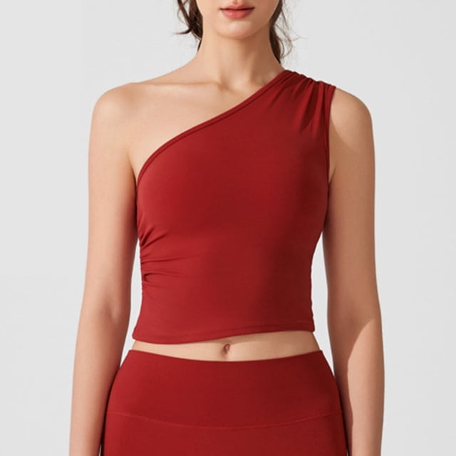 Sentmoon Tank Top with Built in Bra for Women Off Shoulder Crop Tops for Women Loose Fit Solid Color Sleeveless Concert Outfits 2025 Summer Lightweight Lady for Beach Vacation Red XL