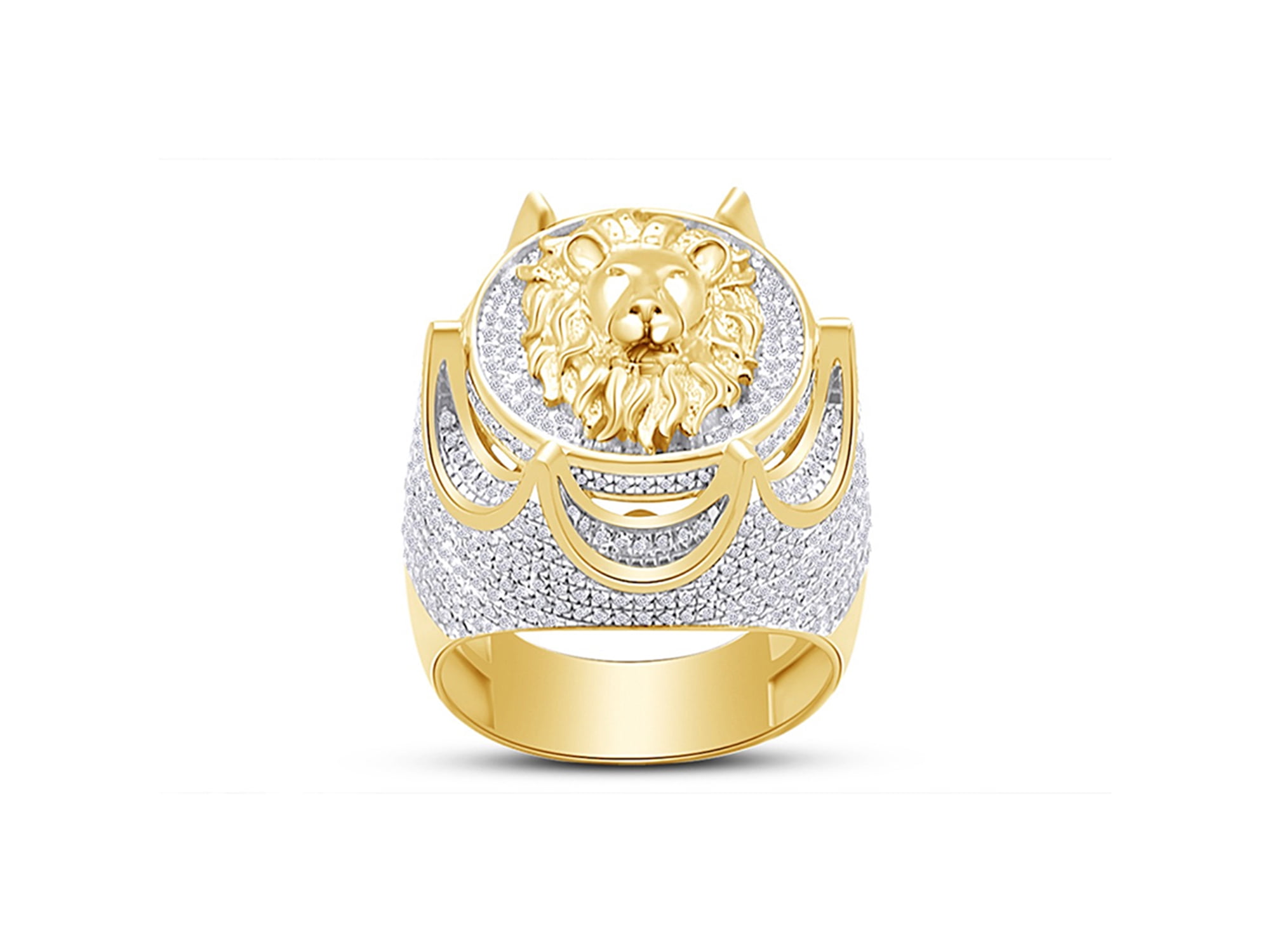 10k Yellow Gold 1 1/3 Carat CT.t.w Bold Micro Pave Set Round Cut Natural  Diamond Men's Lion Design Engagement Ring (I-J Color, I2-I3 Clarity, 1.33  Cttw) Ring Size-9 - Walmart.com