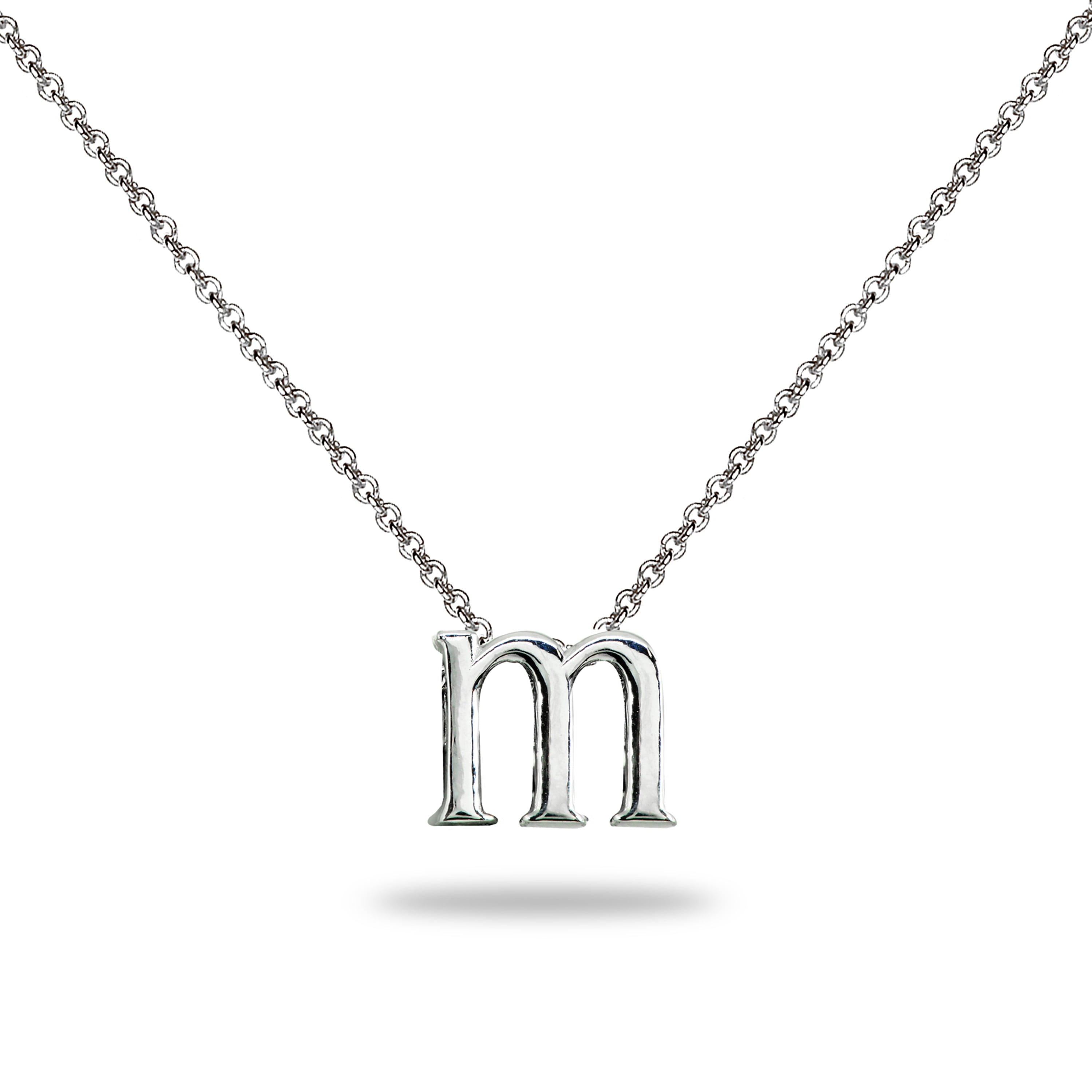 Sterling Silver M Letter Initial Alphabet 925 Silver Necklace, 15