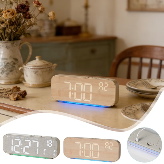 9.4 Inch Multifunctional LED Digital Clocks,Alarm Clocks with Date Temperature Display, Minimalist Battery Powered Table Timepieces for Spring Home Office Decor
