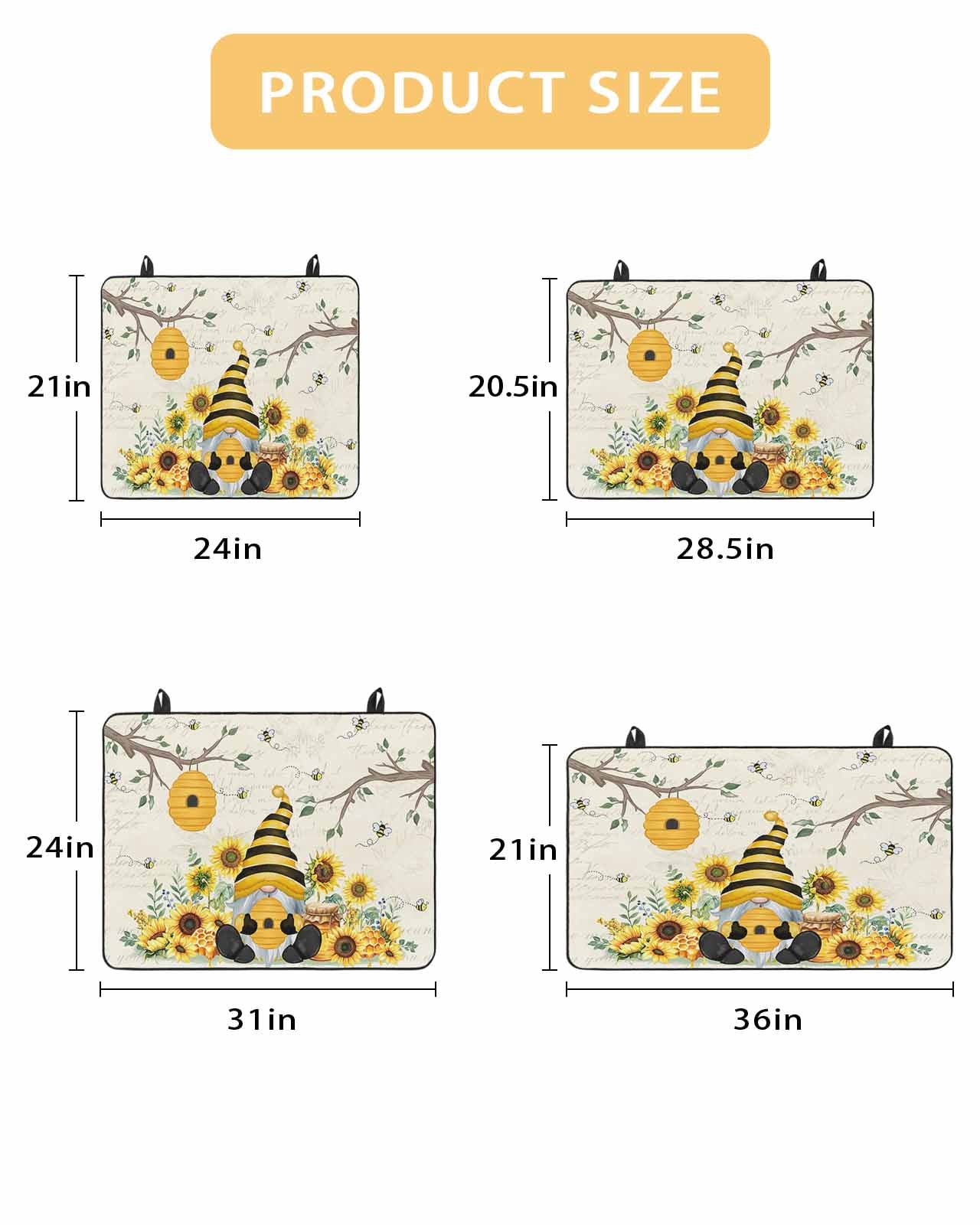 Large Induction Cooktop Protector Mat Gnomes Sunflower Stove Top Covers for Electric Stove, Bees Branches Floral Elegant Pastoral Decorative Stove Burner Cover Mats, Glass Top Stove Cover