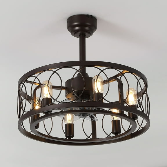 JONATHAN Y Celeste 21.6" 6-Light Industrial Farmhouse 6-Speed Metal Mobile-App/Remote-Controlled Caged LED Ceiling Fan, Oil Rubbed Bronze