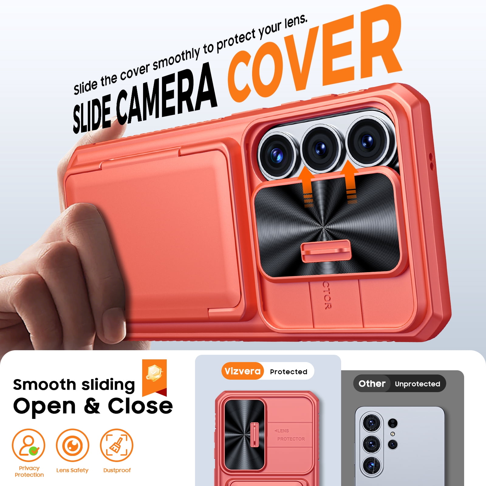 Vizvera for Samsung Galaxy S26 Ultra Case Wallet with RFID [Cards Holder][Camera Cover][Edge Raised] Shockproof Silicone Phone Case-Coral Red