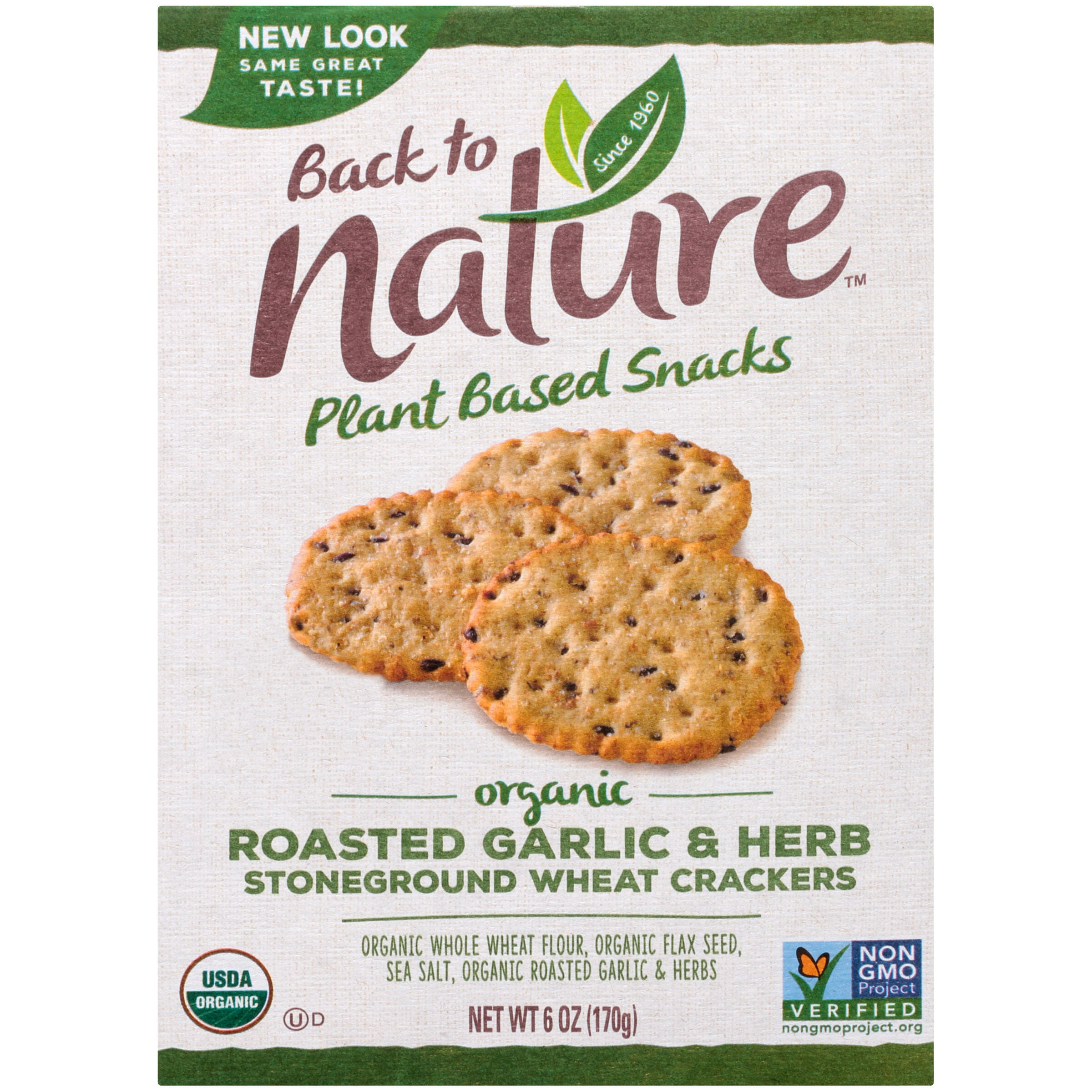 Back To Nature Plant Based Snacks Organic Roasted Garlic Herb Stoneground Wheat Crackers 6 Oz Box Walmart Com Walmart Com