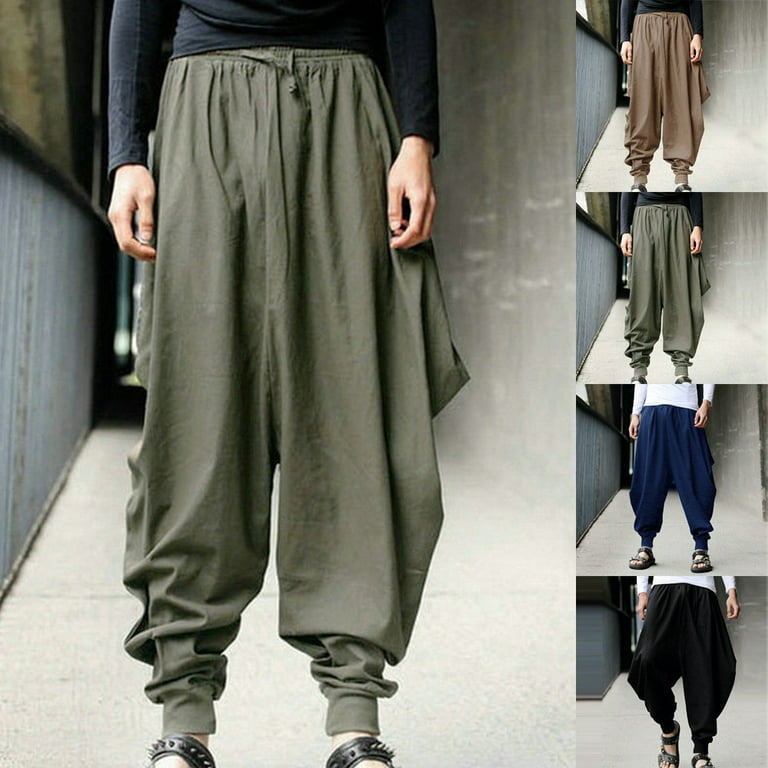 Men\'S Loose Casual Harem Japanese Trousers Baggy Fit Hippy Hakama