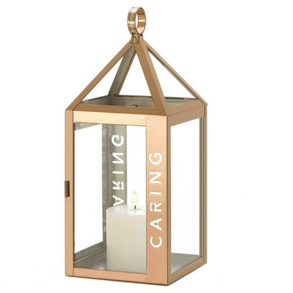 Home Decorative Rose Gold Stainless Steel Caring Lantern - 17.5 inches
