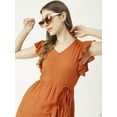 thumbnail image 5 of Moomaya Solid Viscose Front Slit Ruffle Dress, Summer Resort Wear Women Clothing, 5 of 6