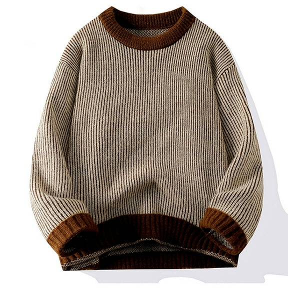 Men's Big and Tall Winter Sweater Color Block Round Neck Long Sleeve Casual