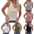 thumbnail image 6 of Tank Tops for Women Acrylic Knit Sleeveless V Neck Hollow-Out Sweater Casual Summer Beach Vacation Outfits (XL, Gray), 6 of 6