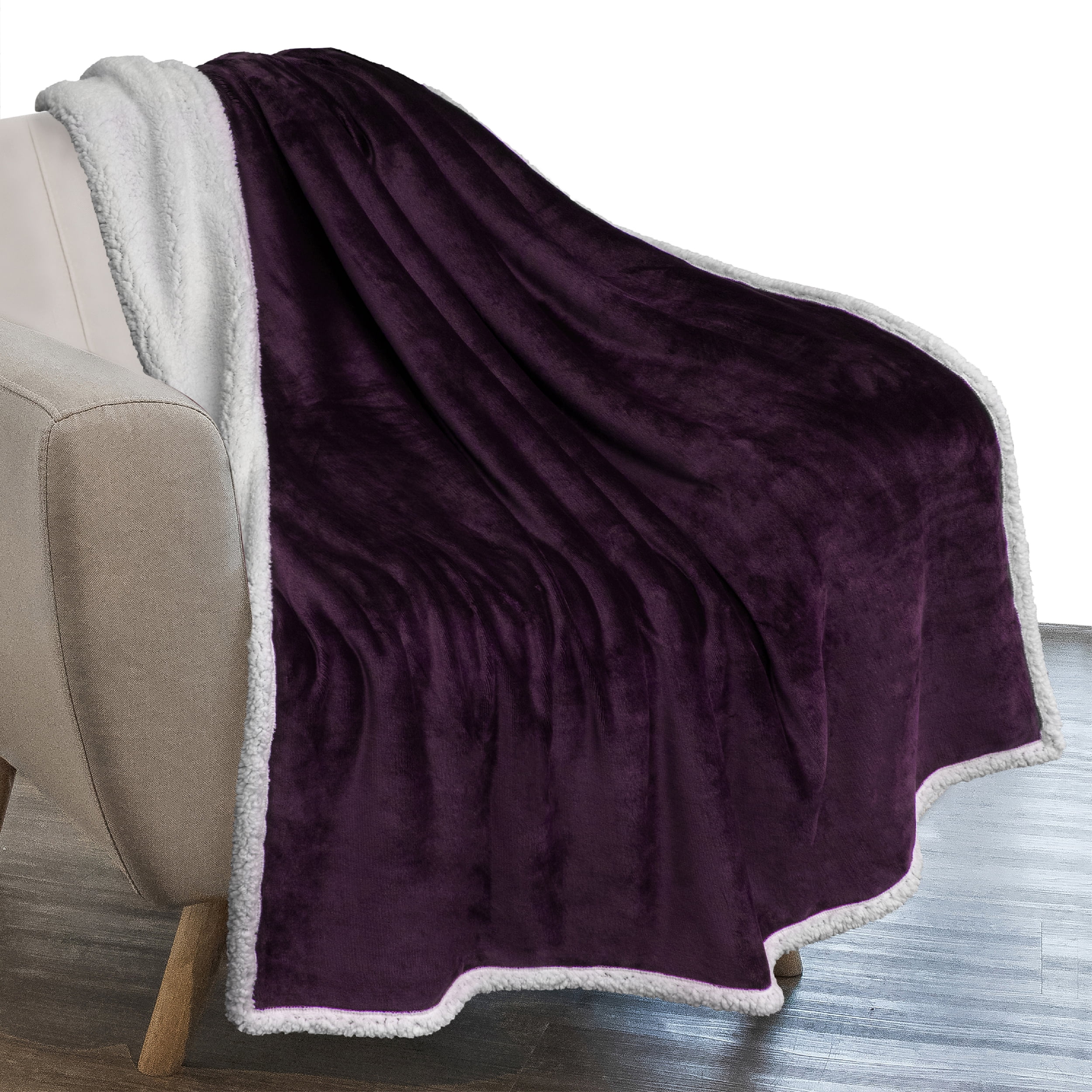 PAVILIA Plush Sherpa Fleece Throw Blanket Purple Plum | Soft, Warm ...