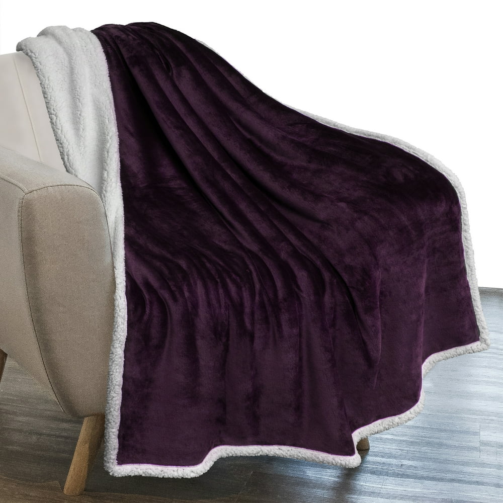 PAVILIA Plush Sherpa Blanket Throw Soft, Warm, Fuzzy Purple Fleece