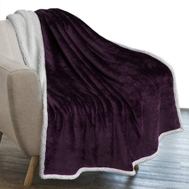 Pavilia Plush Sherpa Fleece Throw Blanket Purple Plum Soft Warm