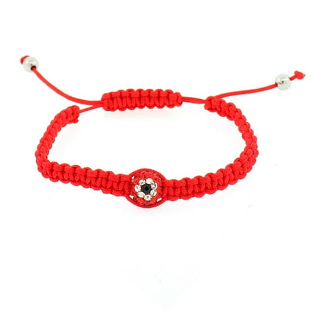 - EDFORCE Red Black White CZ Cord Macrame Beaded Adjustable Evil Eye Bracelet