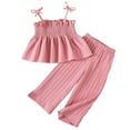 thumbnail image 2 of Tfken Outfits Sets For Child Girls Comfortable Solid Color Off Shoulder Tank Top Pants Sleeveless Pink Outfit Set Size 5-6 Years, 2 of 9