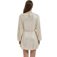 thumbnail image 2 of Women's Glitter Sequin Dress Long Sleeve Crew Neck Keyhole Back Mini Dresses With Belt, Champagne, Large, 2 of 5