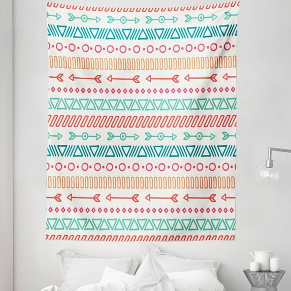 Colorful Tapestry, Maya Pattern and Triangle Geometric Shapes Native Heritage Graphic Art, Fabric Wall Hanging Decor for Bedroom Living Room Dorm, 5 Sizes, Multicolor, by Ambesonne