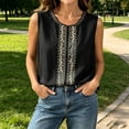 thumbnail image 6 of CQONEPT Women's Linen Embroidered Tank Tops Casual Sleeveless Crew Neck Blouse Vintage Boho Loose Summer Beach Casual Shirts Black XXL, 6 of 7