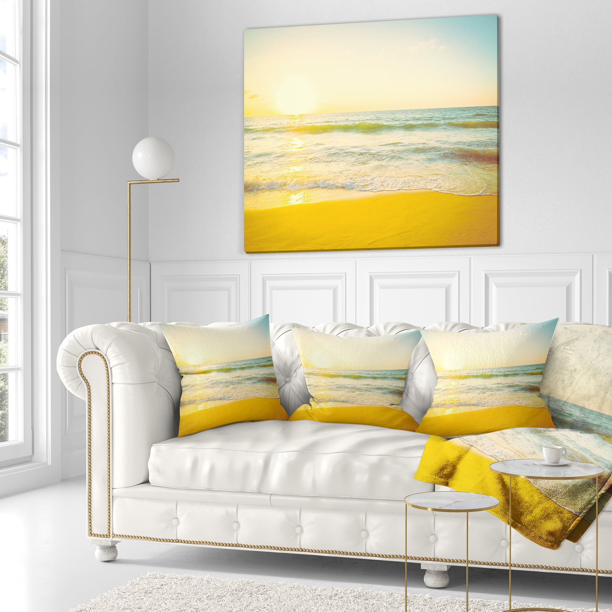 Designart Calm and Colorful Sunset at Beach - Seascape Throw Pillow - 18x18
