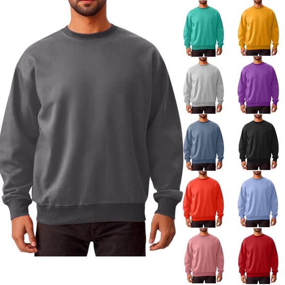 Luvrsol Mens Hoodies Sports Round Collar Pullover Sweatshirt Long Sleeve Solid Color Hoodie, Size M-4XL