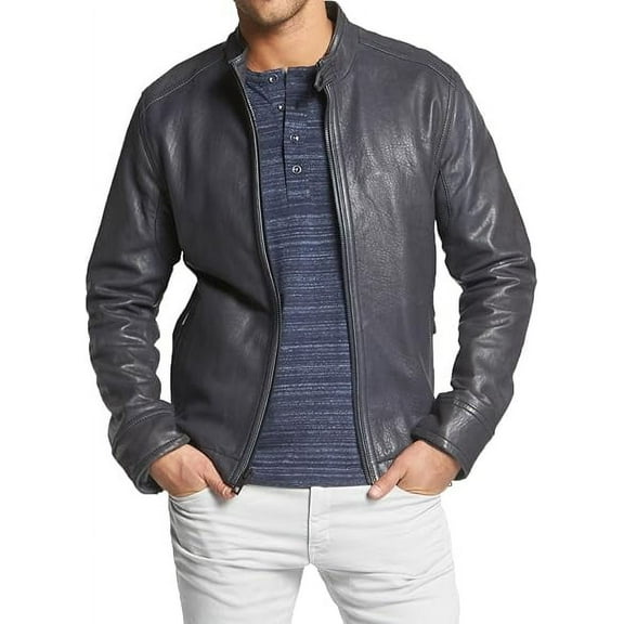 Men's Genuine Gray Lambskin Leather Jacket Slim fit Biker Motorcycle jacket A668