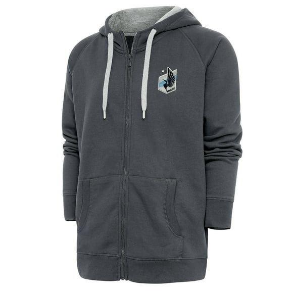 Men's Antigua Charcoal Minnesota United FC Logo Victory Full-Zip Hoodie