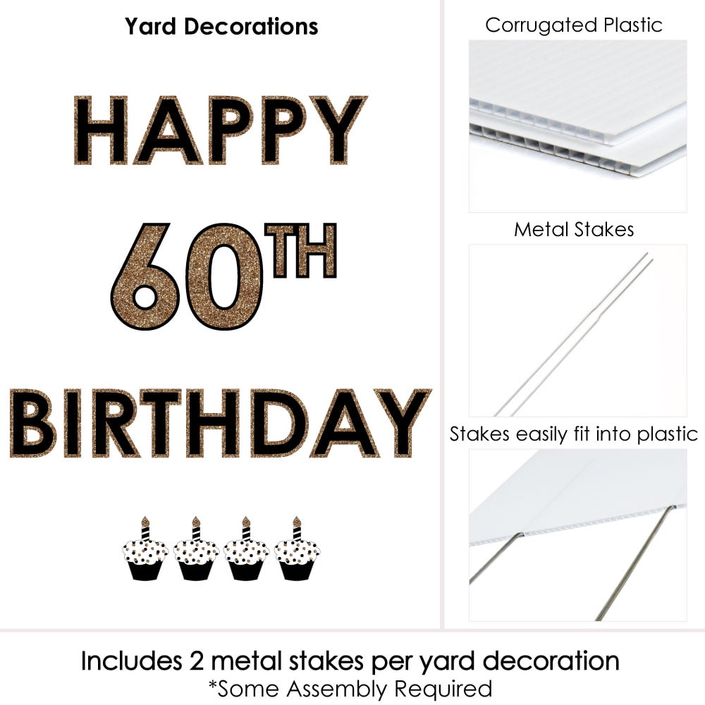 Adult 60th Birthday Gold Yard Sign Outdoor Lawn Decorations