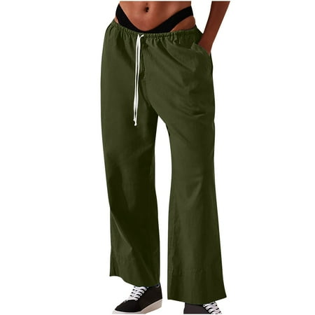 REALiKUN Womens Baggy Wide Leg Palazzo Pants Casual Loose Drawstring Elastic Waisted Lounge Trousers with Pockets